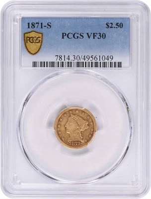 1871-S $2.50 Gold Liberty Head VF30 PCGS - Image 1 of 4