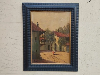 Antike Bild Gemälde Material Öl Auf Tabelle Landschaft Ländliche Rahmen - Bild 1 von 4