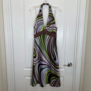Vintage Y2K Dress Laundry Shelli Segal Silk Disco Swirl Print Babydoll Retro 10 - Picture 1 of 7