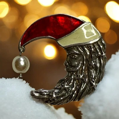 Hermoso Broche Prendedor Jezlaine Esmalte Plata Esterlina Santa Luna Media Luna Foto 1 de 2