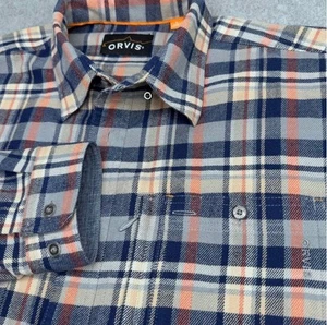Orvis Mens Long Sleeve Blue Soft Flannel Shirt Heavy Weight Sz Medium Zip Pocket - Picture 1 of 8
