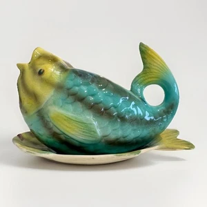 Antique Vintage SHORTER & SON POTTERY England Green Fish Gravy Boat & Plate - Picture 1 of 4