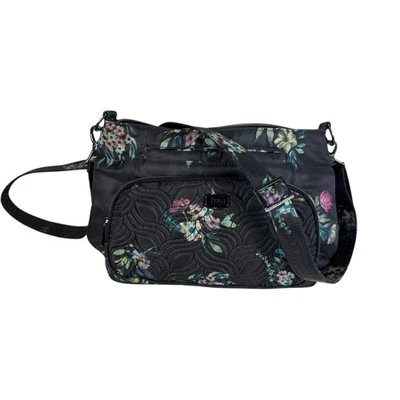 LUG Samba Crossbody Purse Adjustable Strap Black Floral Print Quilt Convertible - Image 1 of 4