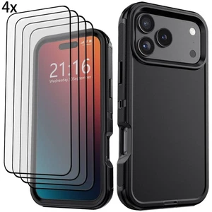 For iPhone 17 16e 15 14 13 12 Pro Max Case Dual-Layer Heavy Duty Tempered Glass - Picture 1 of 45