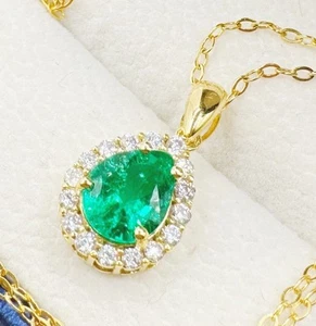 Damen Anhänger mit Kette Brillant Diamant,Smaragd,Echtes 750 Gelbgold 18KT Neu,( - Bild 1 von 12