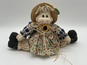 Handmade Sitting Cow Sunflower Doorstop Decor 11”x16” - Picture 1 of 9