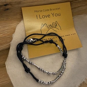 2 Stück Morsecode I Love You handgefertigte verstellbare Armbänder NEU - Bild 1 von 5