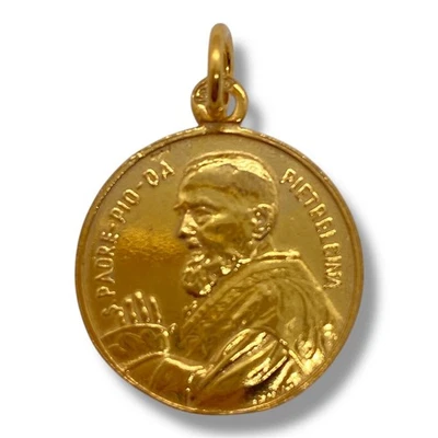 Pendente Padre Pio in argento 925% e doratura - Immagine 1 di 4