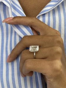 Diamond Ring VS1 F Emerald Cut 5 Carat Solitaire lab created 18k White Gold - Picture 1 of 11