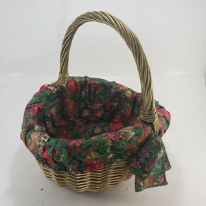 Gold Wicker Basket Liner Holiday Christmas Gift Handled Woven Display Oval - Picture 1 of 6