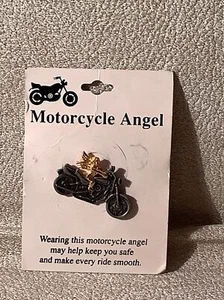 Motorcycle Angel Lapel Pin Gold Color Guardian Angel On Motorcycle - NWT - Picture 1 of 2