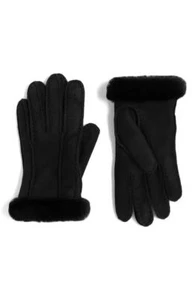 $155 - UGG Perforated Genuine Shearling Suede Gloves in Black Women's S - Picture 1 of 2
