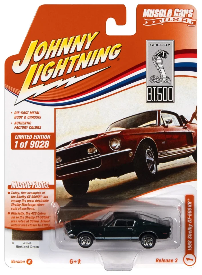 JOHNNY LIGHTNING JLSP172B 1/64 1968 SHELBY GT500KR HIGHLAND GREEN B7 - Image 1 of 1