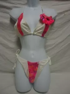 Costume da bagno donna bianco rosa 2 pezzi bikini taglia M/L scrunchie nuovo senza etichette #26 - Foto 1 di 2