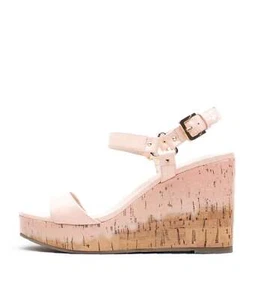 Cecelia New York Libby Pink Patent Cork Open Toe Buckle Wedge Heeled Sandals - Picture 1 of 4