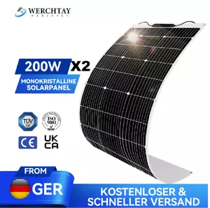 400W 2 Stück 200W Flexibel Solarmodul Solarpanel für Wohnmobil Balkonkraftwerk - Bild 1 von 15