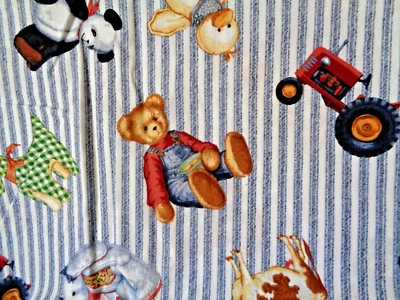 Blue Jean Teddy Tractor Teddy Ticking Stripe Daisy Kingdom 4 Springs 37747 BTFQ - Image 1 of 4