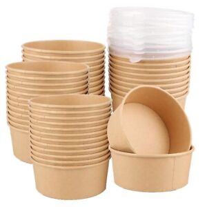 50PCS Paper Bowls with Lids 25oz Disposable Soup Bowls with Lids Kraft Paper ...