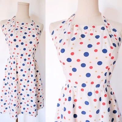 Vintage 60s Mod Atomic Colorful Polka Dot White Blue Red Mini Sundress XS/S - Image 1 of 4