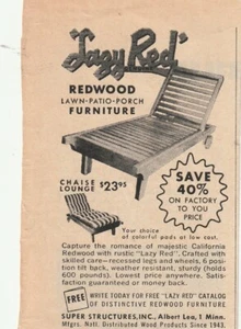 1954 printed ad TagyRed Redwood lawn patio porch furniture, California Redwood - Picture 1 of 6