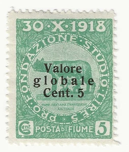 1920 Fiume - 5 c. su 5 c. verde Valore Globale pro Fondazione Studio MH* - Picture 1 of 1