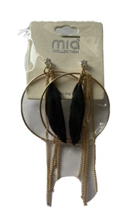 Colección Mia Moda Joyería Pendientes Pluma Dorado Negro - Imagen 1 de 2