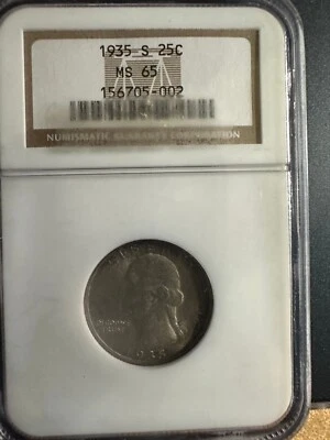 1935-S Washington Silver Quarter MS65 NGC - Image 1 of 2
