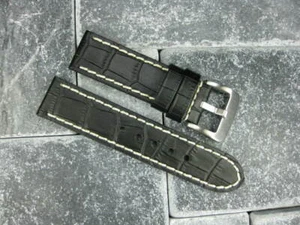 New 24mm BIG CROCO Leather Strap Black Thick Watch Band Belt White for BREITLING - Picture 1 of 10