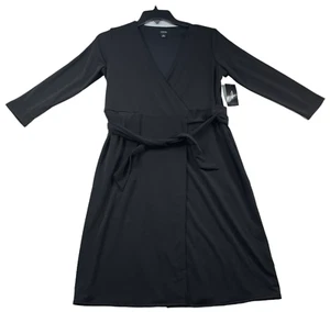 Alfani Wrap Dress Womens size XS Petite PXS Black Crossover Vneck Stretch New - Picture 1 of 7