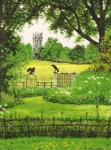 8x10 Print Of Painting Art Halloween Haunted Castle Crow Garden Ryta Landscape - Picture 1 of 1