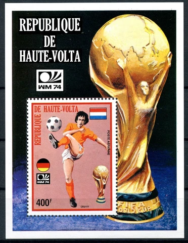 Haute Volta 1974 Munich Coupe Du Monde Soccer Michel Block 25A Indented/Perf Cover
