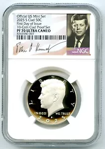 Medio dólar Kennedy S 50C 2025 NGC PF70 UCAM PRIMER DÍA DE EMISIÓN ETIQUETA DE FIRMA - Imagen 1 de 2