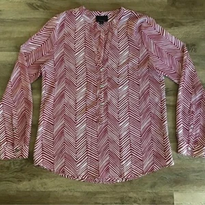 Blusa Lumiere taglia L stampa tribale manica lunga top stampa camicia casual rosso bianco - Foto 1 di 8