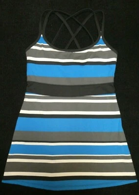 Sutiã esportivo feminino Soybu estampa listrada azul/cinza/preto/branco costas de corrida XS - Imagem 1 de 3