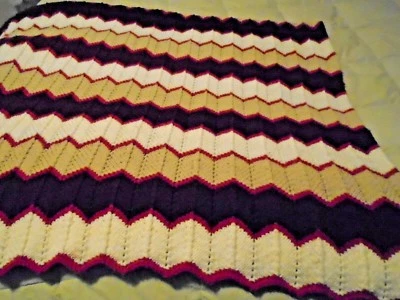 Knit Blanket, Hand Knit Throw Lap Blanket, Knitted Yarn Afghan Multi Color  - Image 1 of 3