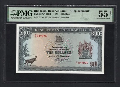 Rhodesia 10 Dollars 01-03-1976 P37a* "Replacement" About Uncirculated - Image 1 of 2