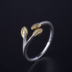 I04 Narrow Ring Silver 925 With 3 Gold-Plated Leaves Adjustable Size