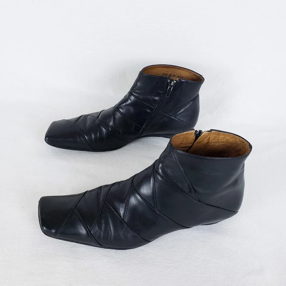 Heyraud Botines Mujer 38.5 (US 8) Negro Cremallera Lateral Tejido Cuero Puntera Cuadrada Foto 1 de 4