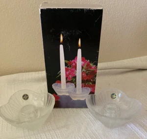 MIKASA CRYSTAL HOYA CORP. SET OF 2 CLAM SHELL Candle Stick Holders MADE IN JAPAN - Picture 1 of 5