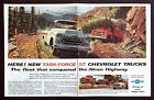 1957 Chevrolet Pickup & Dump Trucks on the Alcan Highway art 2-page print ad