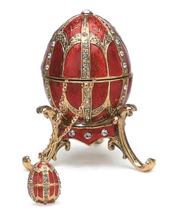 Bejeweled Enamel Trinket Jewelry Egg Box, Red with Pendant #4014R - Picture 1 of 1