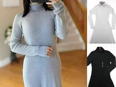 Tommy Hilfiger Women's Ribbed Knit Sweater Dress Stretch Gray Black Sz S L XL - Image 1 of 4