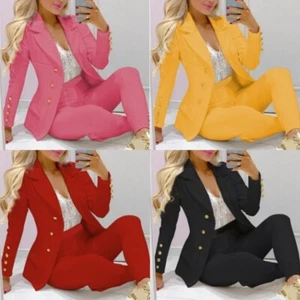 Womens Ladies Blazer Lapel Coat Jacket + Pants Set Office OL Formal Outfits Suit - Picture 1 of 13