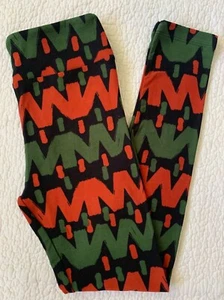 Lularoe Leggings OS Brick Red Green Black Aztec Tribal Chevron Stripes Christmas - Picture 1 of 2