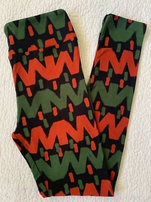 Lularoe Leggings OS Brick Red Green Black Aztec Tribal Chevron Stripes Christmas - Image 1 of 2