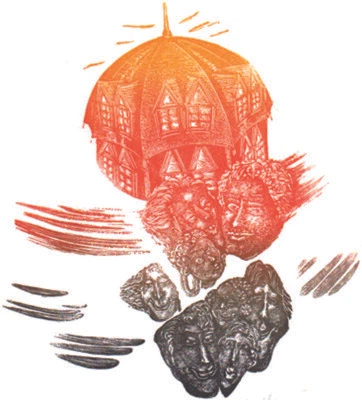 Holzstich Original FESTHALTEN von Robert Schanzenbacher - Bild 1 von 3