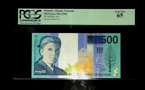 1998 Belgium 500 Frank Banknote PCCS 65 UNC GEM new Cover