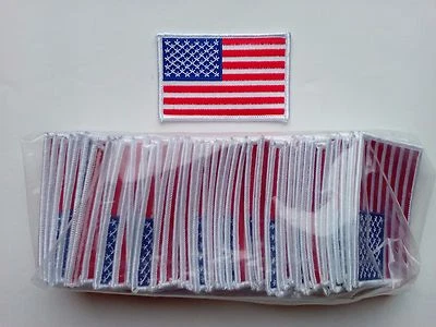 50 Pcs USA Flag (W)  Embroidered Patches 3.5"x2.25" iron-on - Image 1 of 2