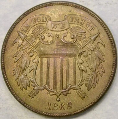 1869/18 TWO CENT PIECE EXTREMELY RARE FS-301 MPD—RPD GEM++ PCGS/NGC POP@19 TOTAL - Image 1 of 3