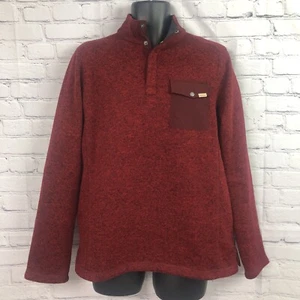 Woolrich Fleece Lined Pullover Sweater Quarter Snap Pocket Red Mens Medium - Picture 1 of 9